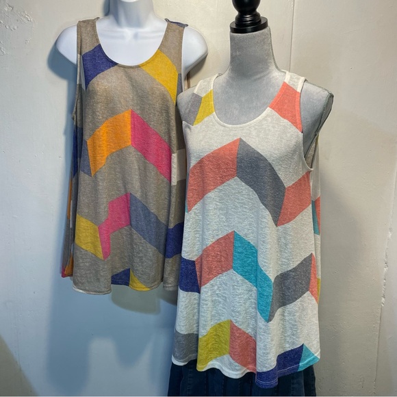 BomBom Tops - #0244 Pkg of 2 BOMBOM Relaxed Breathable Graphic Tank Tops-M